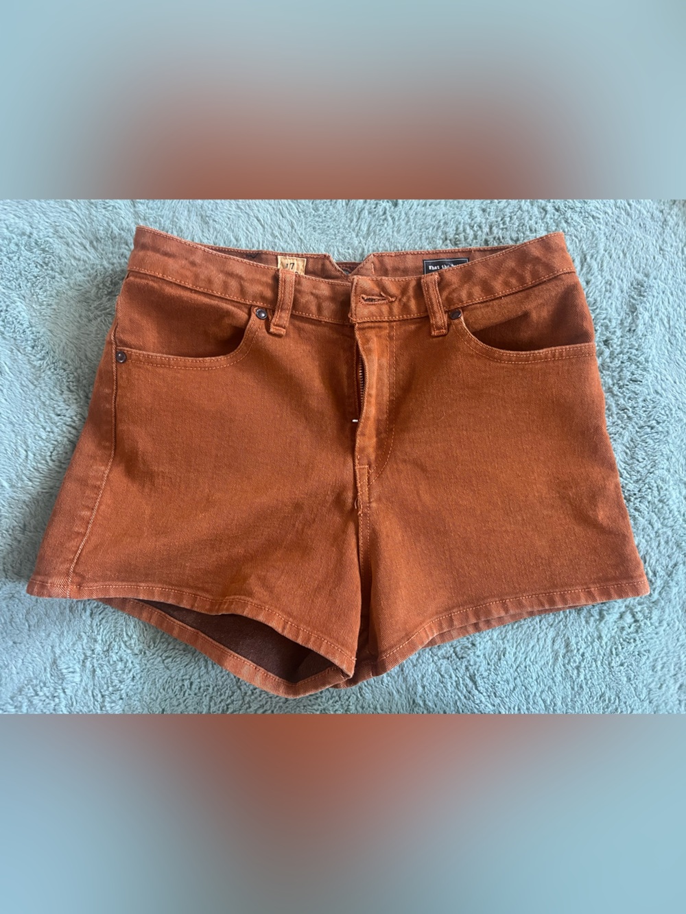 VOLCOM What The Twill Rust Orange High-Rise Denim Shorts